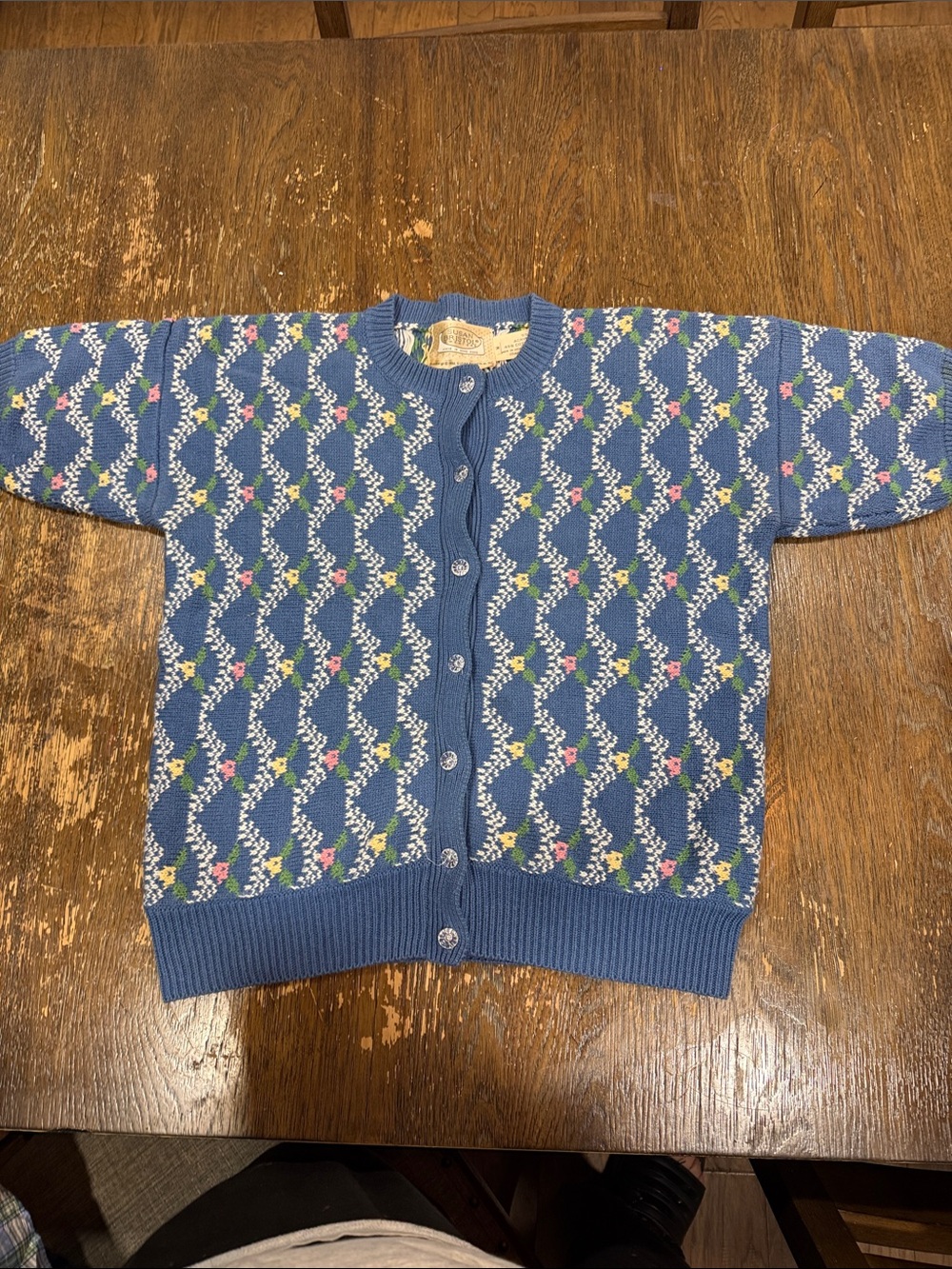 Susan Bristol Blue Floral Wave Button-Front Cardigan